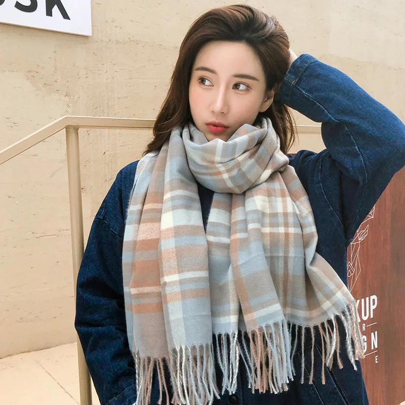 Winter Scarf for Women Student Cotton Cashmere Warm Colorful Plaid Scarves Foulard Viscose Tassel Wrap Shawls New Korean Style