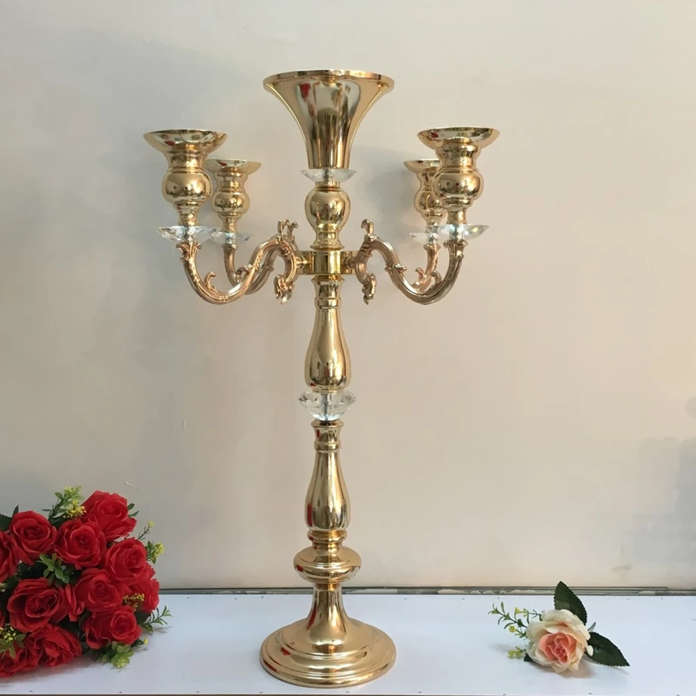 

Golden Candelabra Flower Rack 5 Heads Candle Holder Table Wedding Centerpiece Party and Event Candlesticks Home Decoration