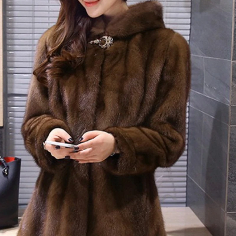 Luxury Brand Women's Winter Faux Fur Coats Hooded Fur Jacket Oversized Warm Retro Simple Loose Casual New Soft  Versatile