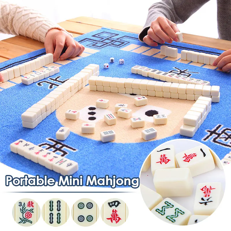 

Chinese Mahjong Game Set 144 White Engraved Mini Tiles for Family Gathering Pocket Portable Mini Travel Mahjong Outdoors