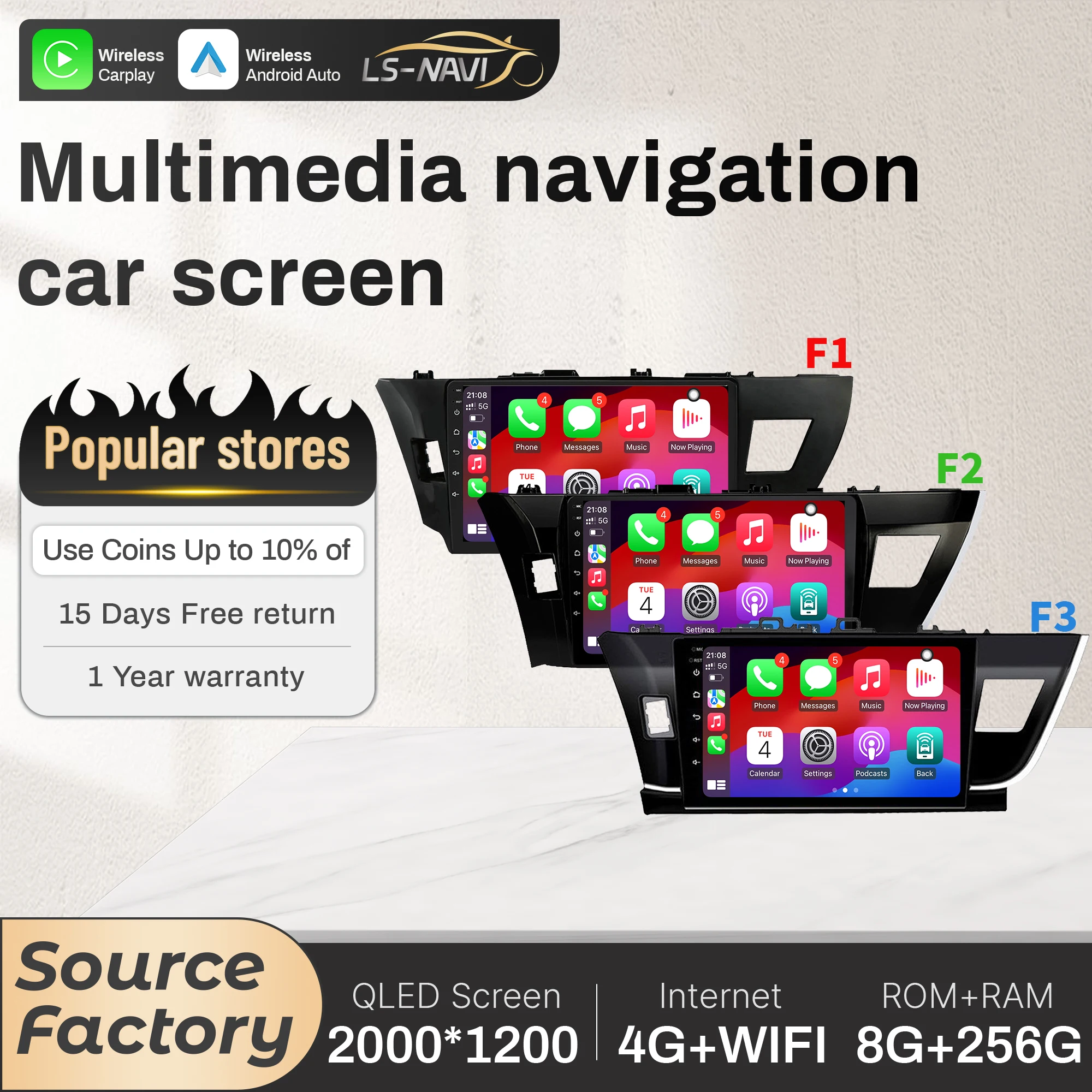 

10 дюймов для Toyota Corolla E170 E180 2014-2016 авто радио мультимедийная навигация GPS Android 14 беспроводной Carplay стерео