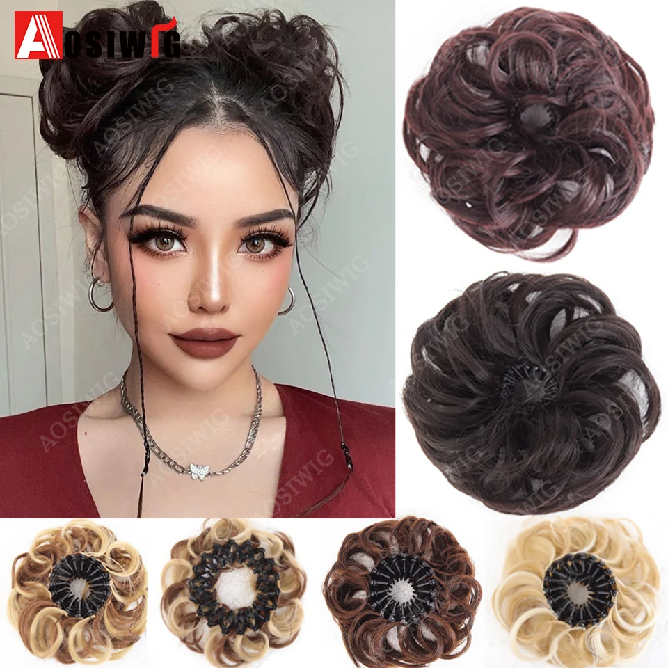 Synthetic Chignon Wig Hair Bun Extensions Retractable Bun Hairpiece Curly Donut Chignon Updo Hair for Women All Occasions Use