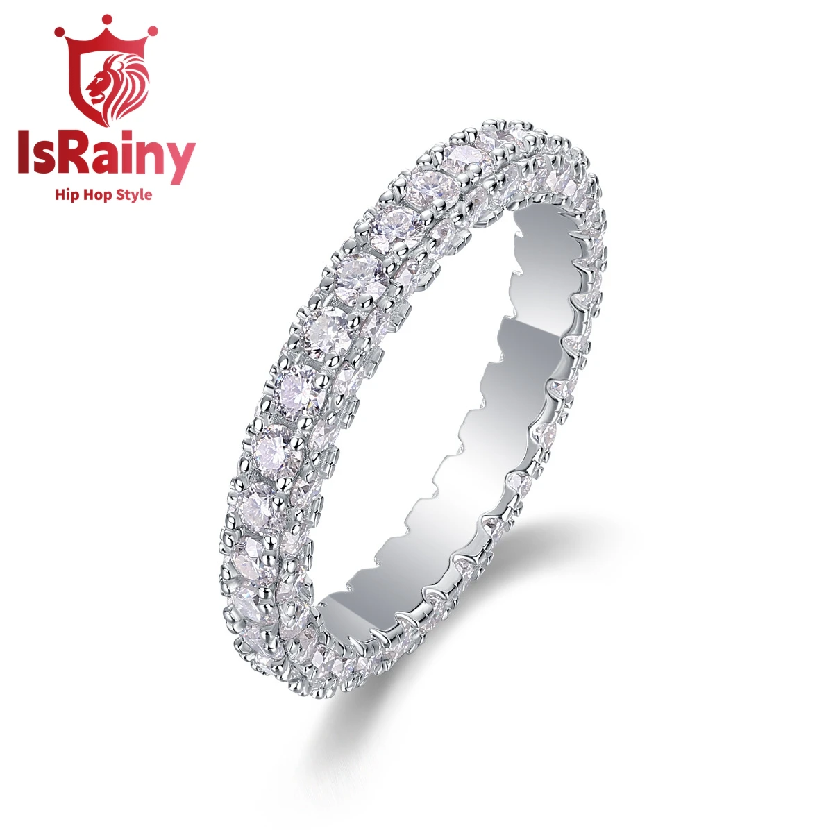 

IsRainy Hip Hop Rock Solid 925 Sterling Silver Round Real GRA Moissanite Diamonds Rings Engagement Anniversary Fine Jewelry