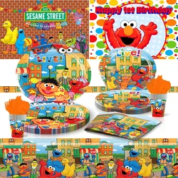 Cartoon Sesame Street Theme Birthday Baby Shower Party Decoration Disposable Tableware Paper Plate Balloon Background Kids Gift