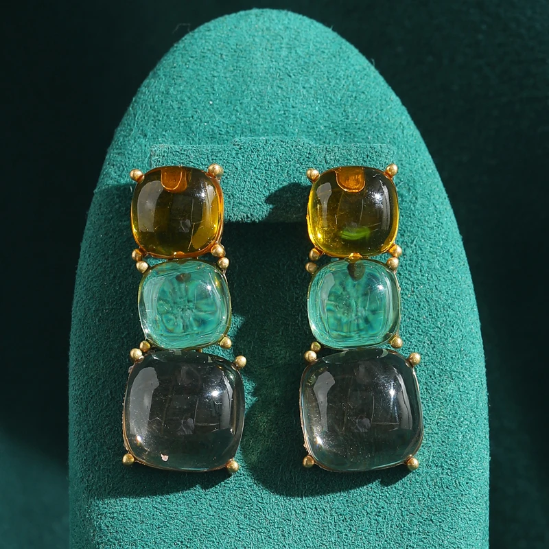

Vintage Transparent Colored Natural Glass Square Earrings Drop For Woman Accessories Bohemian Luxury Quality Jewelry 2025 New