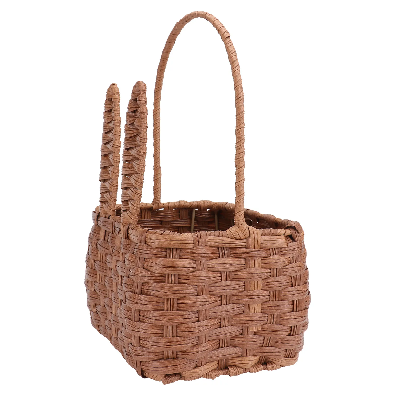 

Imitated Rattan Woven Basket Brown Portable Picnic Storage Baskets for Home Outdoor Sundries Household Child Spring Outing