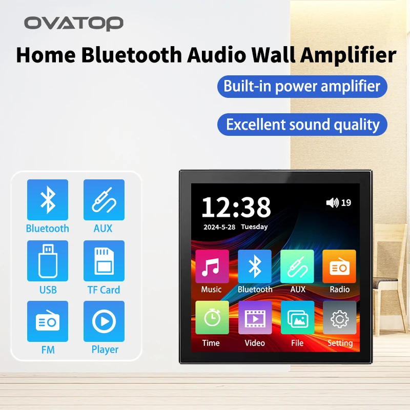 

4 inch Mini Wall Fashion New design Wall Amplifier Panel Bluetooth HiFi Home Theater Stereo Sound Audio Player Amplificador