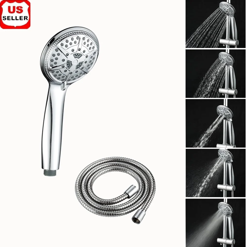 

5-сторонняя насадка для душа высокого давления, ручная хромированная многофункциональная экономия воды, простая установка, гибкий шланг с защитой от засорения, спа