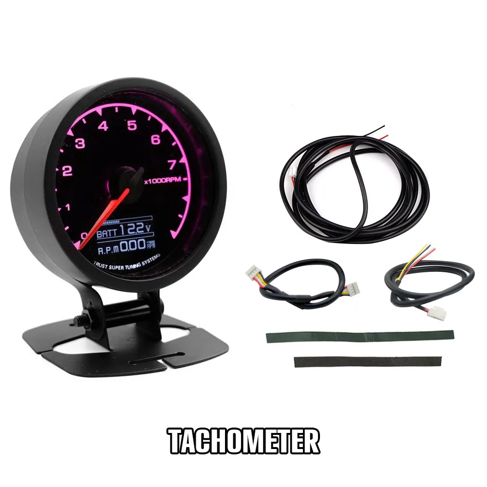 2.5 Inch 62mm 7 Color Digital Turbo Boost Meter LCD Display Water Temperature Oil Temperature Racing Gauge
