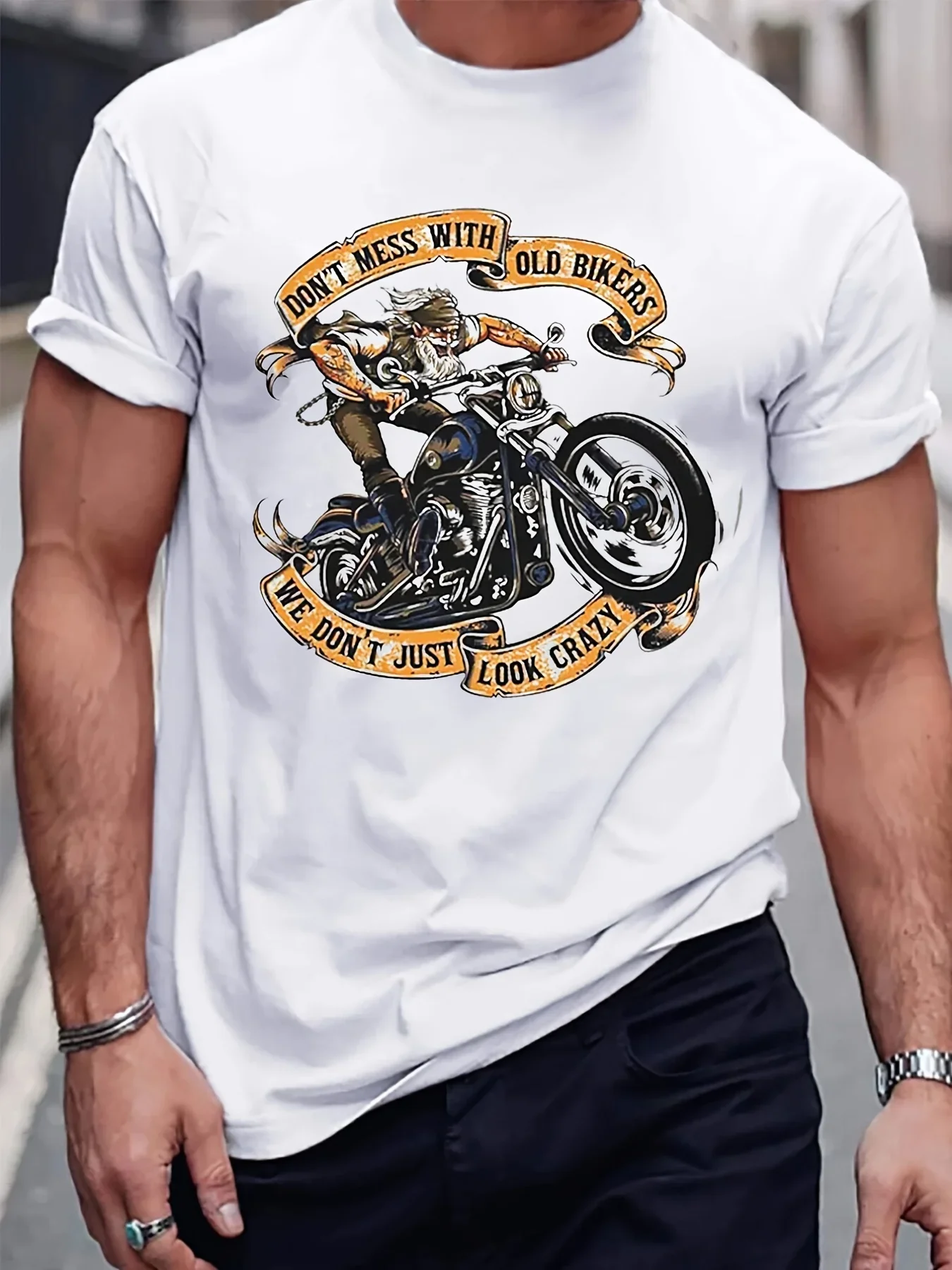 T-shirt manches courtes col rond homme, 100% coton, imprimé moto rétro, décontracté, ample, Sport, confortable, été