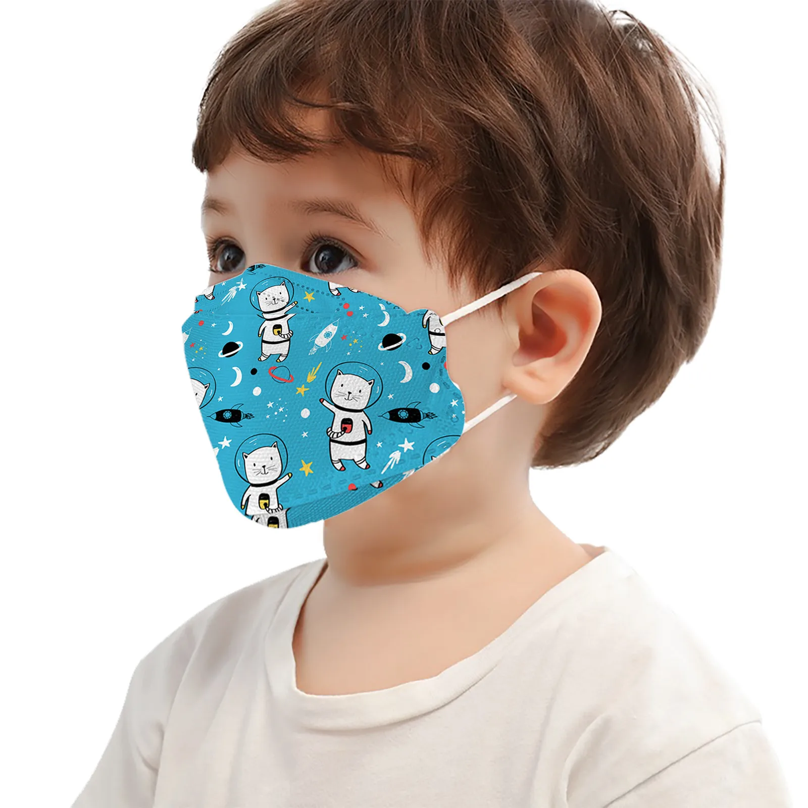 أقنعة الأطفال الكرتون المطبوعة أقنعة الأطفال المتاح 4-Layer شكل فم السمكة متعدد الألوان 10 قطعة رائد الفضاء يوميا #5