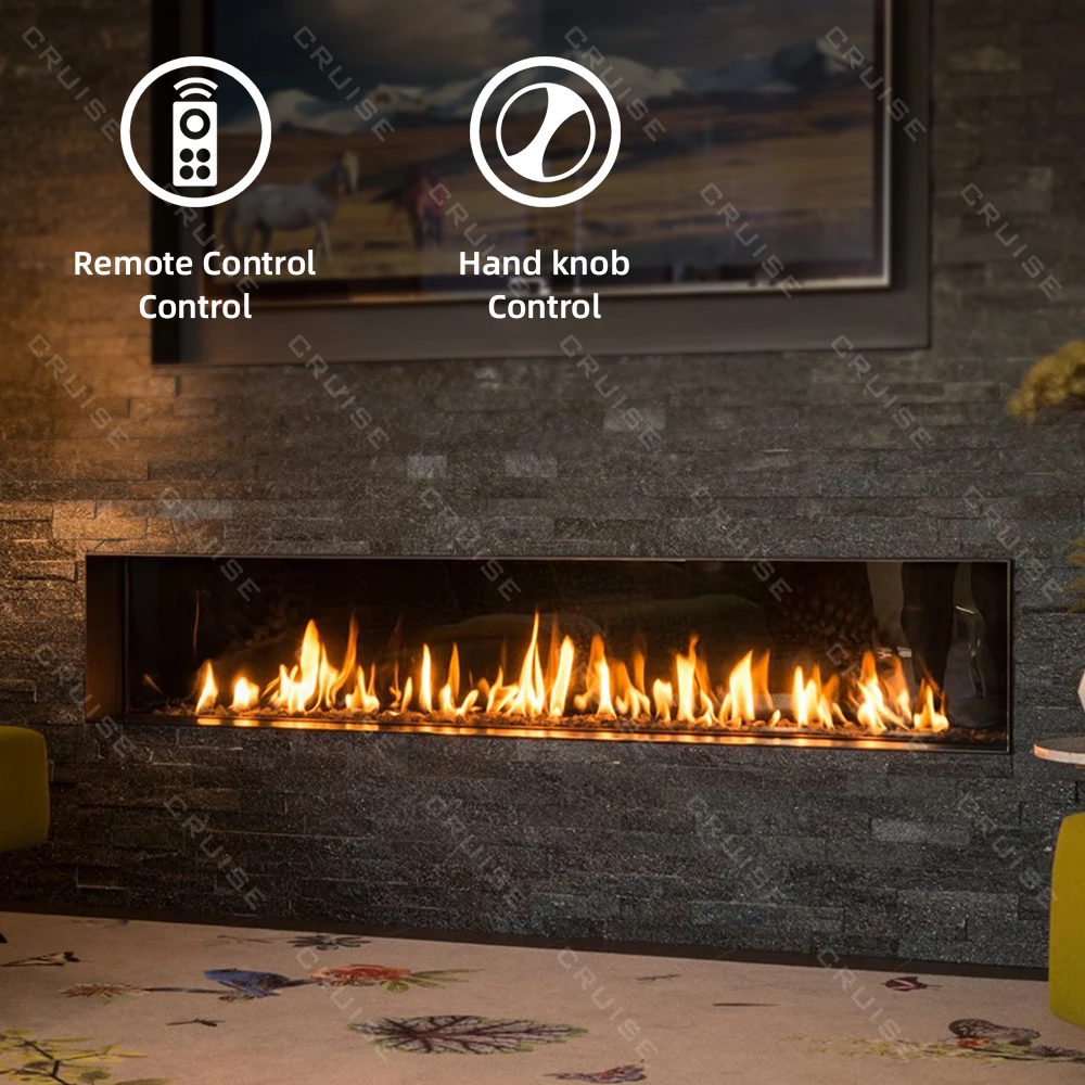 Custom Domestic In-Wall Modern Linear Natural Gas/Propane LPG Smart Heating Frameless Eco-Friendly Winter Gas Fireplace