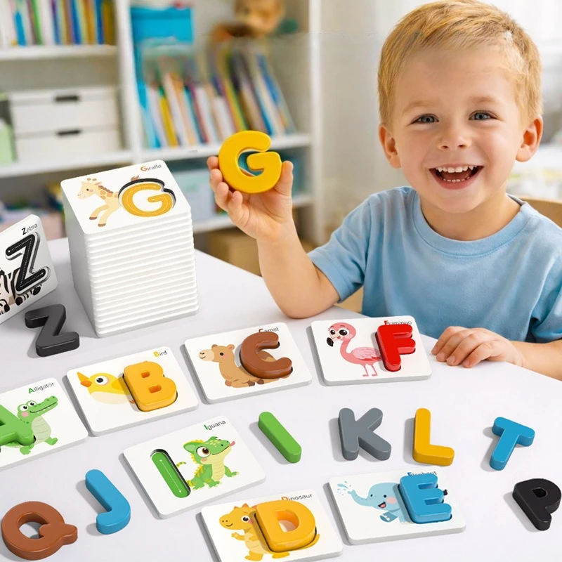 Children Alphabet Match Cards Baby Early Learning Education English Letters Spell Words Number Recognition Match Board Toys Gift
