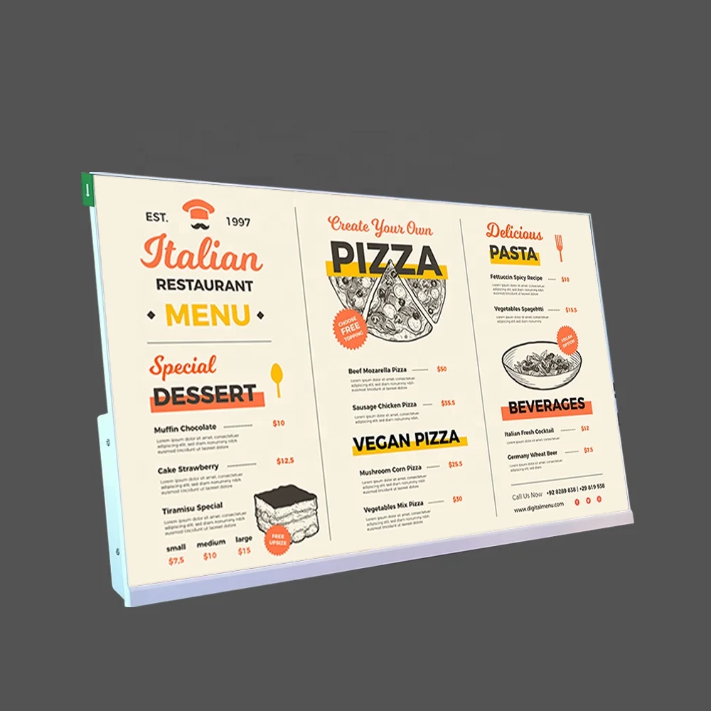 

Food Menu Advertising Table Top Digital LED Menu Light Box Retail Store Restaurants Digital Menu Screen