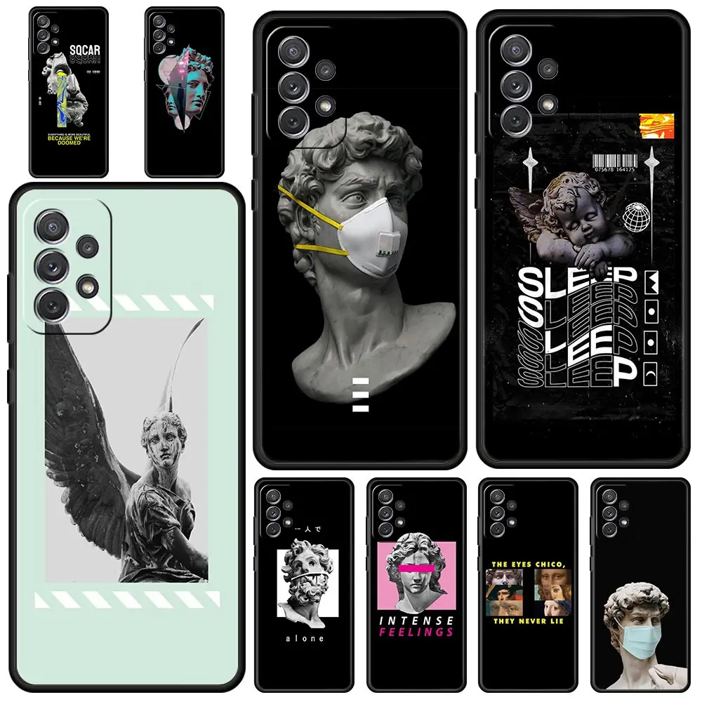 Cartoon Statue Abstract Art Phone Case for Samsung Galaxy A55 A35 A15 A14 A13 A25 A54 A51 A71 A72 A73 A32 A52 A41 Soft TPU Shell