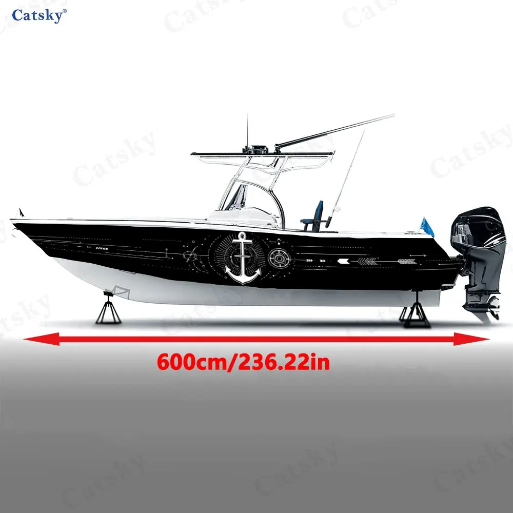 Cyber Nautical Tech Anchor Boat Stickers, PVC Waterproof Durable Vinyl Wrap Decals for Fishing Boats, Durable and Stylish Design