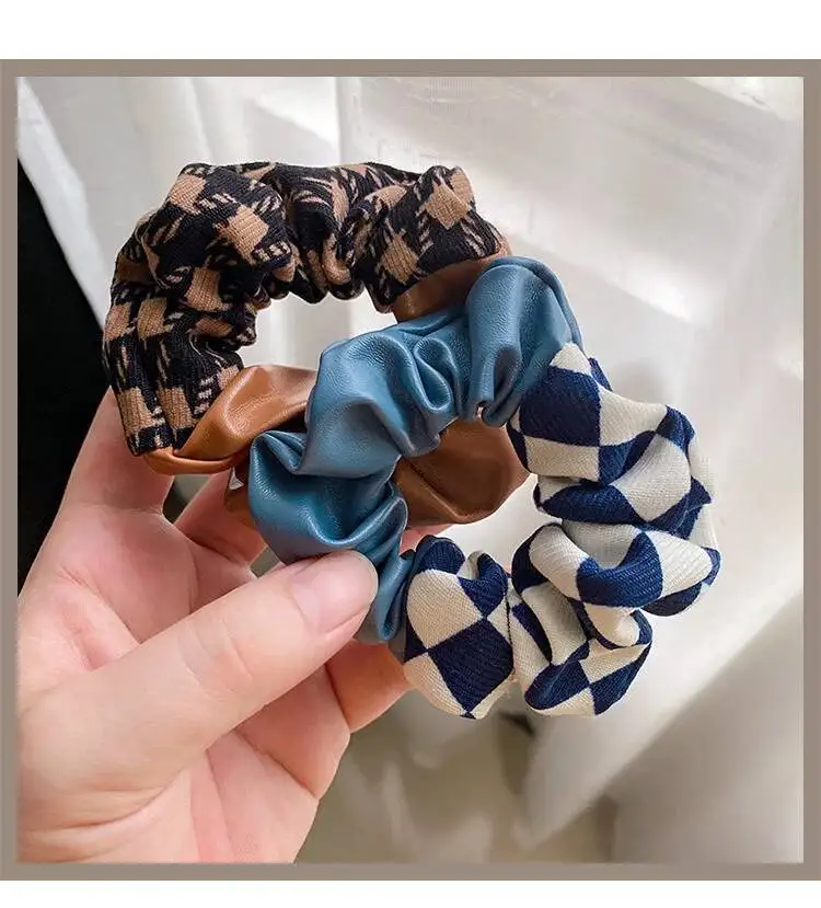 Ponytail Hair Tie Hair Rope Headwear Trendy Leather Scrunchie Elegant Patchwork Swallow Gird Pattern Hair Bands PU Scrunchies
