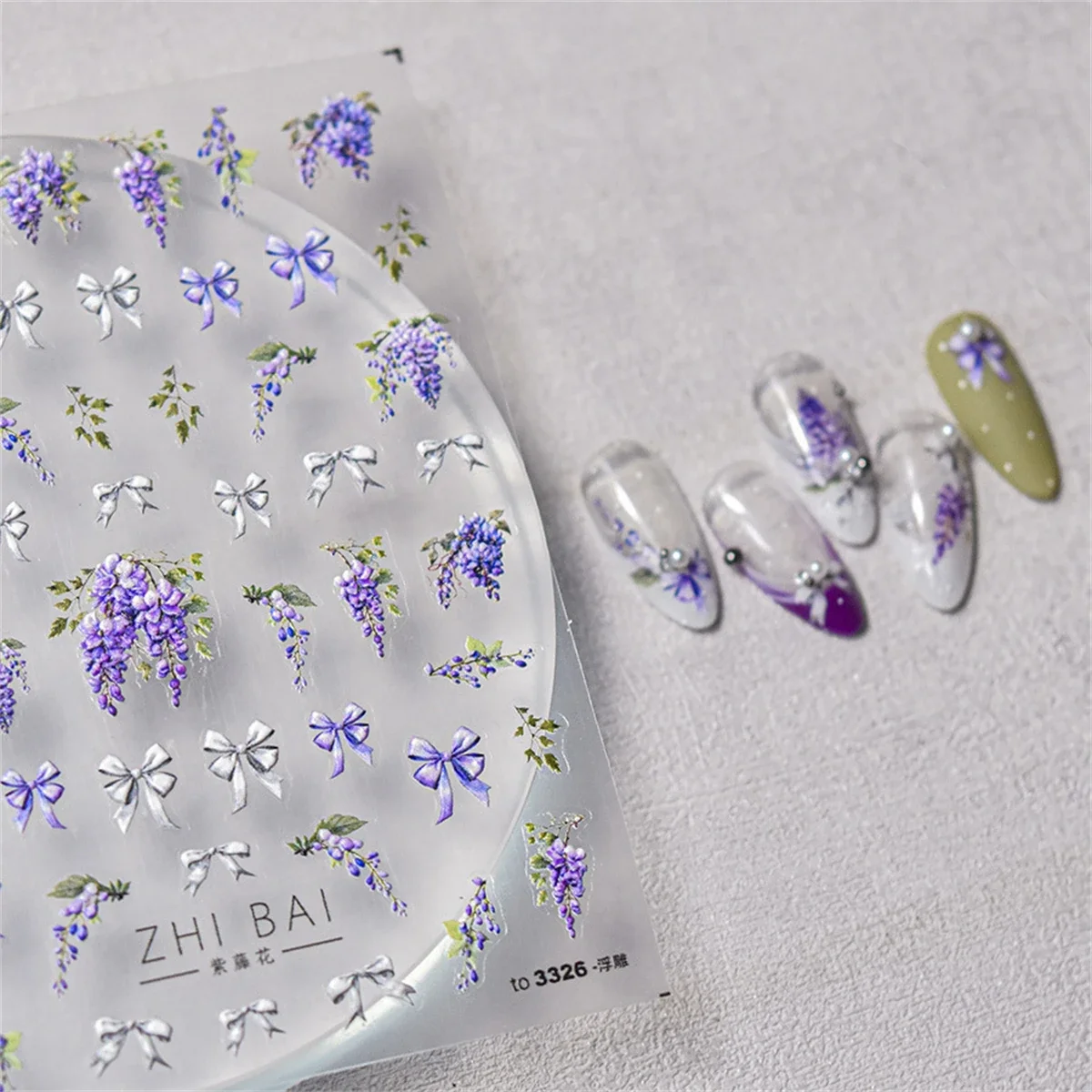 1pcs 5D Japanese Kawaii Purple Wisteria Flower Nail Art Stickers Flower Bow Nail Decoration Slider Decal Adhesive Transfer Part