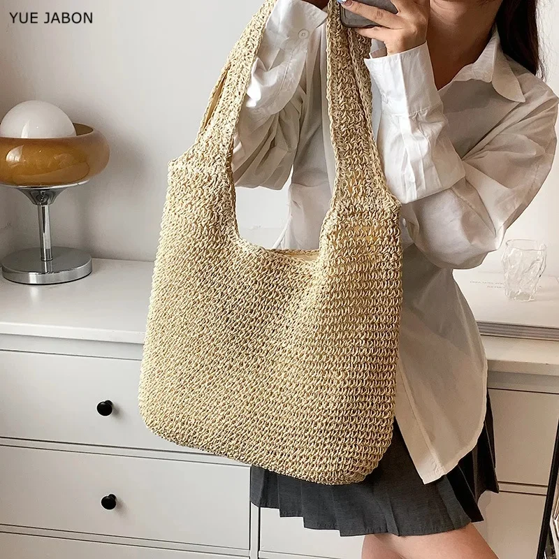 

Soft Beach Vintage Handmade Woven Shoulder Bags Raffia Rattan Shopping Bags Bohemian Ladies Summer Travel Vacation Casual Totes