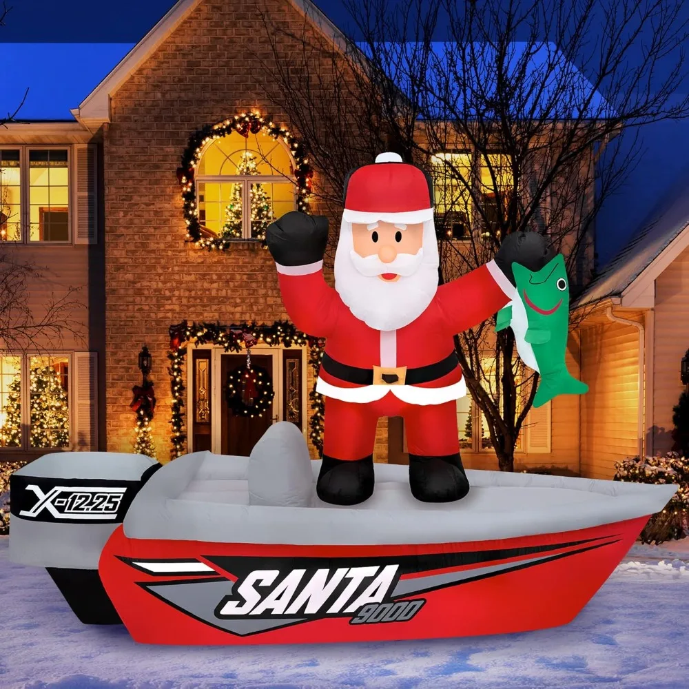 

Christmas Inflatables Large 6 ft Santa Fishing Boat Outdoor Christmas Decorations Blow Up X-mas Decorations for Yard