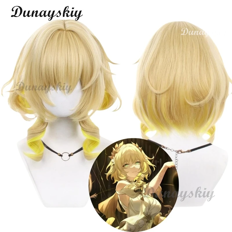 Juego Honkai: Star Rail Aglaea, peluca de Cosplay para niña, pelo rizado degradado amarillo, pelucas sintéticas resistentes al calor, personalizadas para Halloween