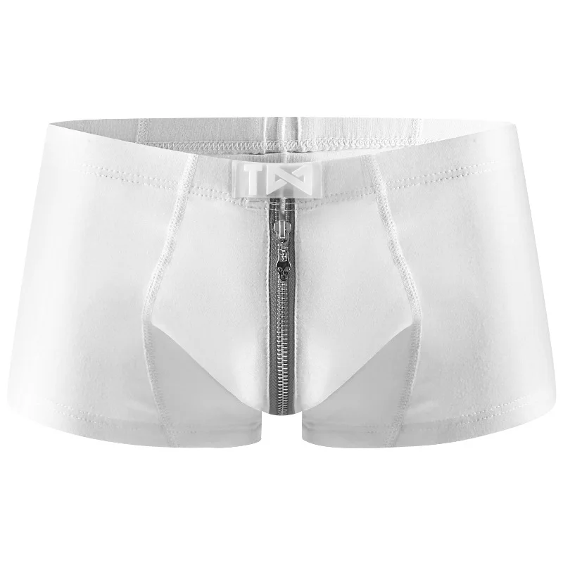 Cotton Low-rise Boxer Briefs Solid Color Large Size for Youth Zipper Full Crotch Tight Men’s Sexy Underwear