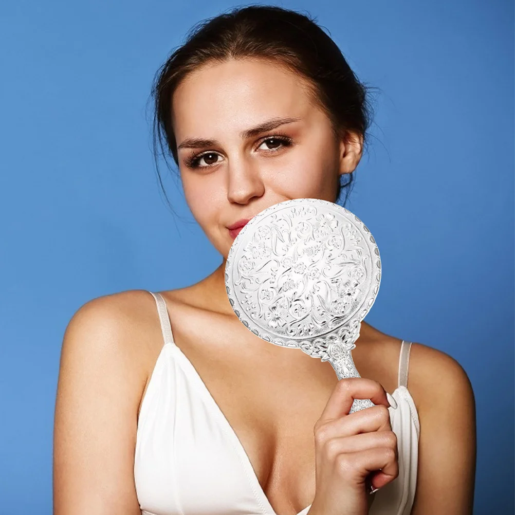 2 個のハンドヘルド化粧鏡レトロラウンドコンパクトトラベルミラーポータブル軽量明るい表面女性のための日常