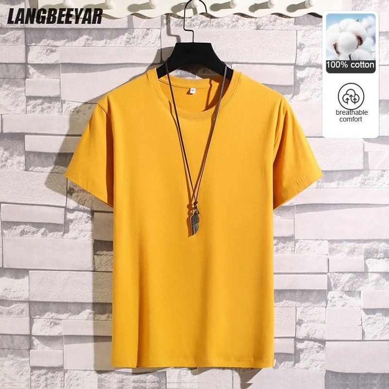 

100 % Cotton Soft New Summer Trendy Solid Man Tshirts High Quality Brand Tops Korean Short Sleeve Casual Fashion Men Clothes