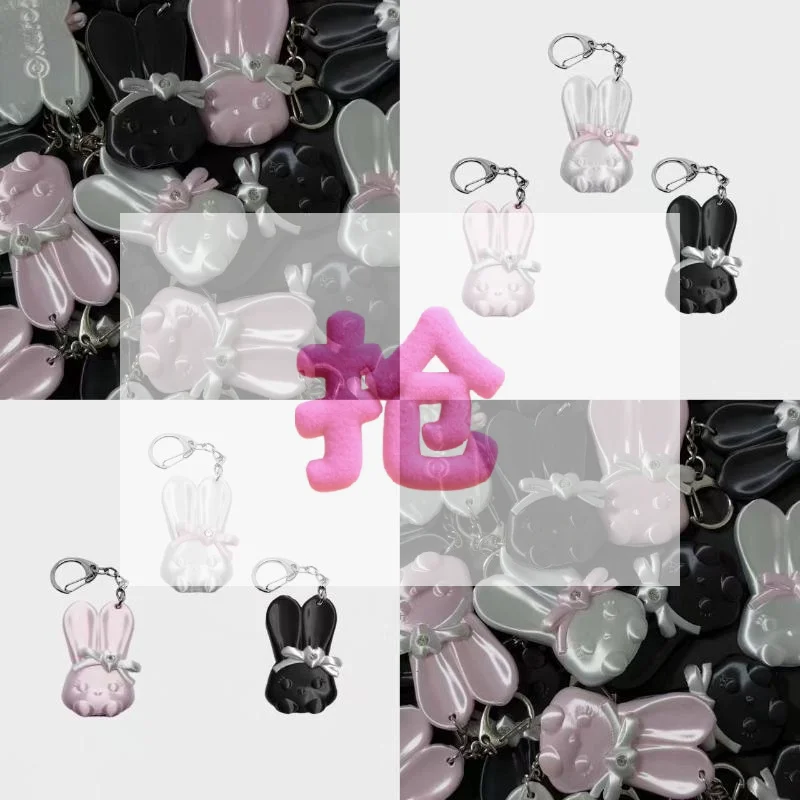3D Printed Rabbit Bottle Opener Keychain Pearl Texture Bow Rhinestone Bunny Bag Pendant Sweet Y2K Charm Accessories Girl Gift