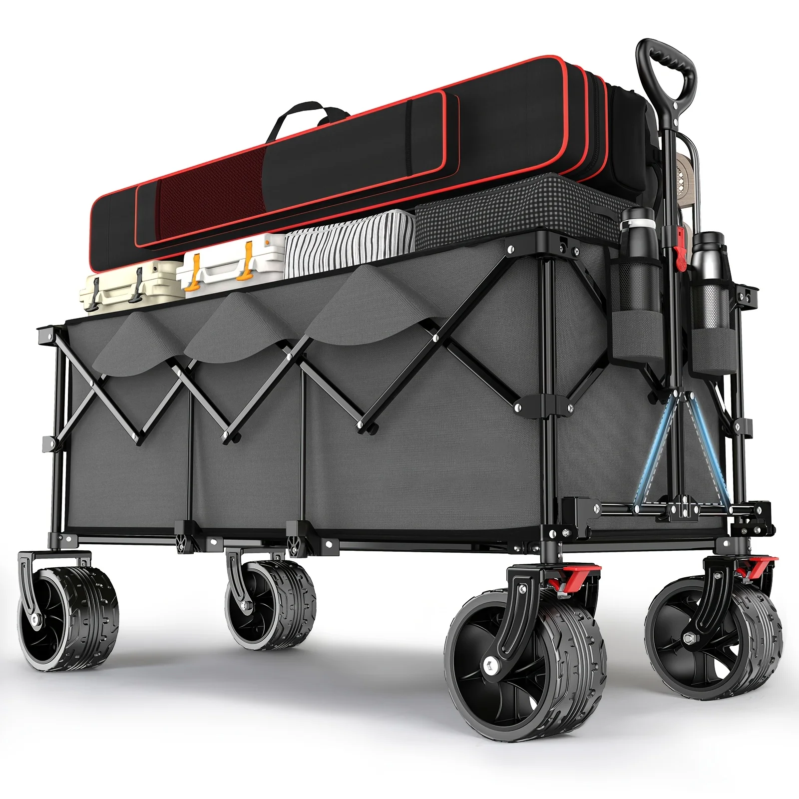 Carrello pieghevole XXXL, capacità 300 litri, portata 200 kg, modello esteso con larghezza aggiuntiva di 17x10 cm, ruote adatte a tutti i tipi di terreno, carrello a mano, carrello da trasporto