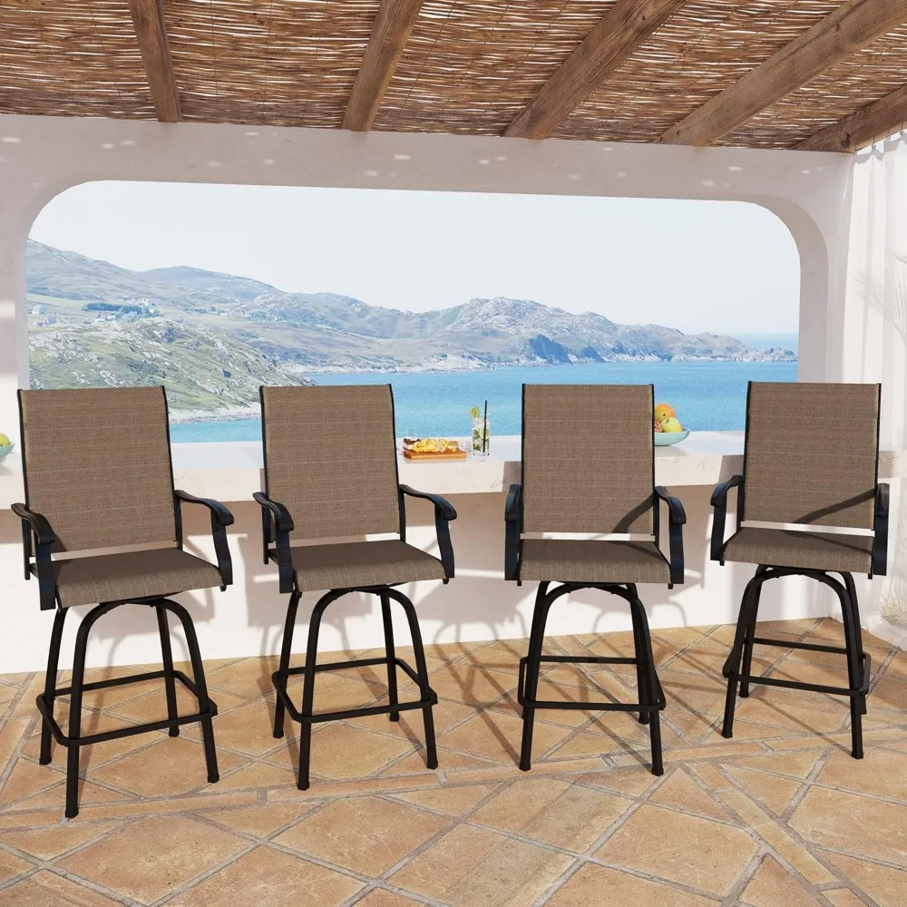 

Outdoor Bar Stools Set of 4, Patio Bar Height Sling Chairs, Steel Frame All-Weather Resistant,Breathable Textilene Fabric