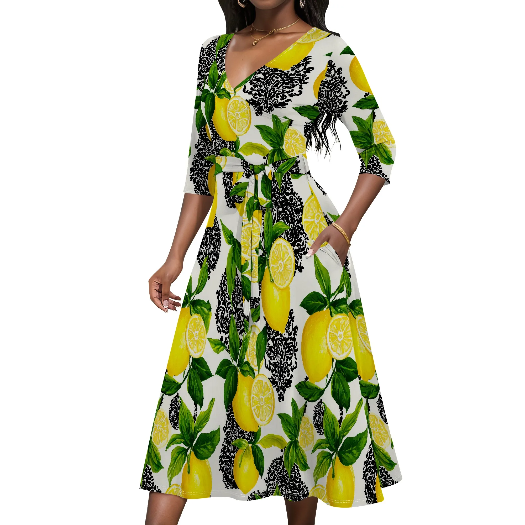 Simpatico abito grafico per cerimonia di laurea per donna Abiti midi a maniche corte Abito casual