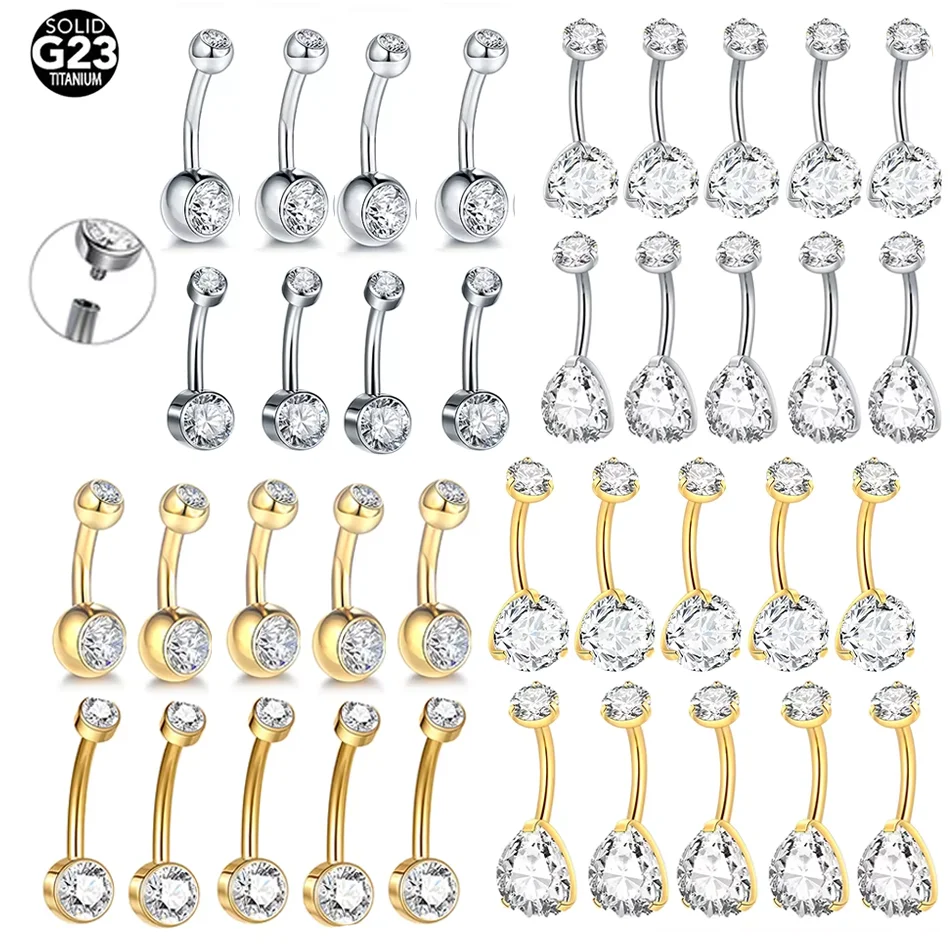 10 Stück Titan-Nabelpiercing mit Doppelzirkon-Bauchnabelring für Damen, Bauchpiercingschmuck, Ombligo, Großhandel