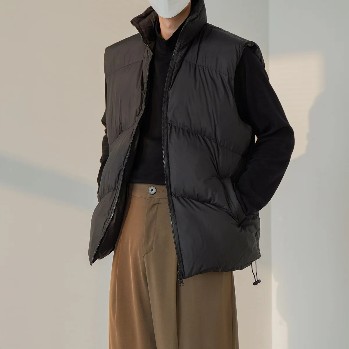 

Winter New Fashion Men's Solid Color Simple Basic Casual Trendy Sleeveless Stand Collar Thicken Quilted Vests Male Clothes Coats