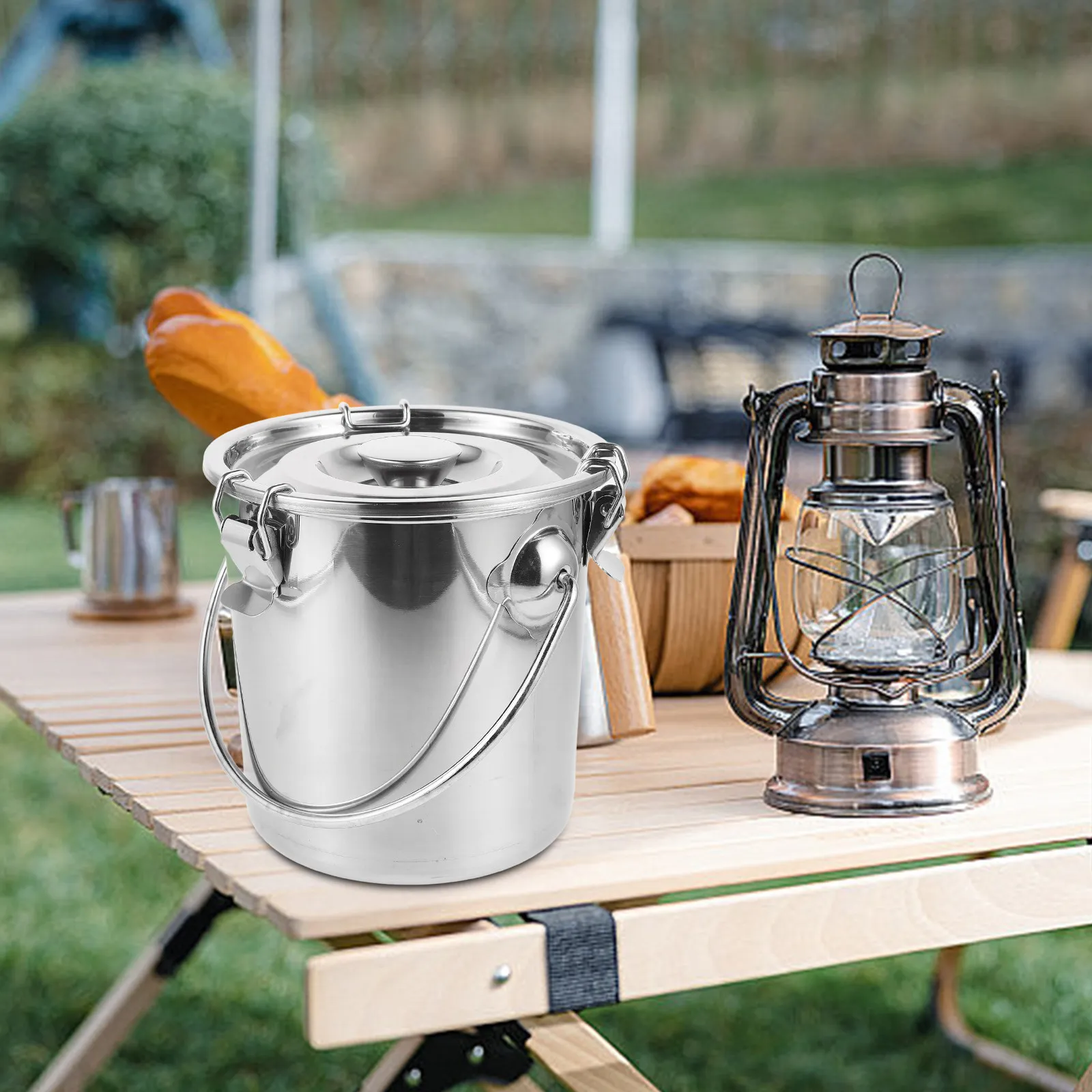 Stainless Steel Airtight Canister Secure Buckle Leak Proof Multipurpose Coffee Storage Container Fire Bucket Rice Flour Sugar