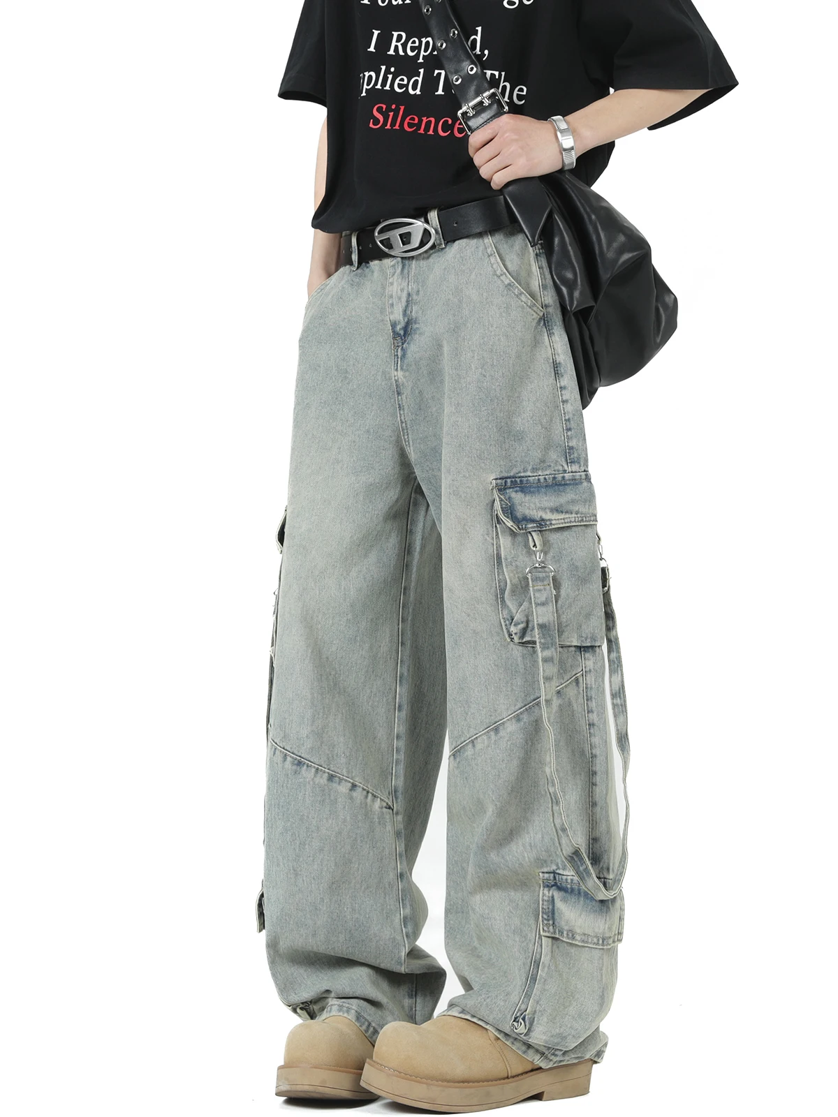 Summer Men's Workwear Jeans Straight Leg Wide Leg Pants Waed Design Street Sle Retro Loose Fit Trousers