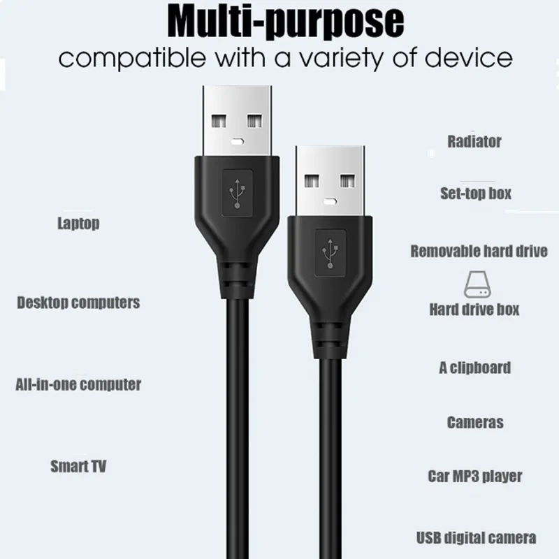 1m Dual USB2.0 USB A Male To USB Male Extension Cable For Radiator Hard Disk Webcom Camera USB Date Transmission Extender Cord