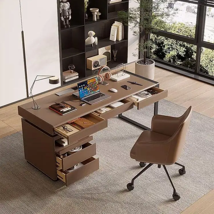 Desk Light Luxury Saddle Leather Table Modern Minimalist Designer Desk Italian Minimalist Book