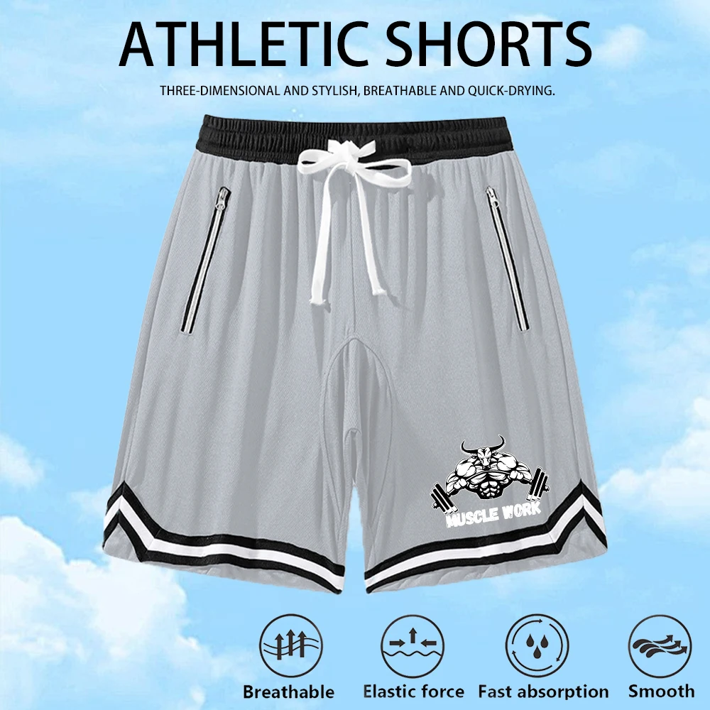 Men's Creative Fitness Printed Basketball Training Shorts Mesh Breathable Summer Running Training Knee Length Drawstring Shorts