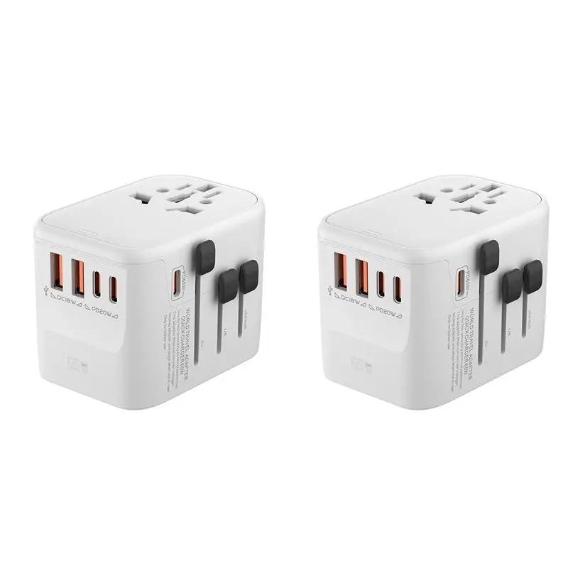A98T 2X Gan65w International Travel Adapter With 2USB 3 Type C Gan Fast Charging Adapter With EU AU US UK Plug White