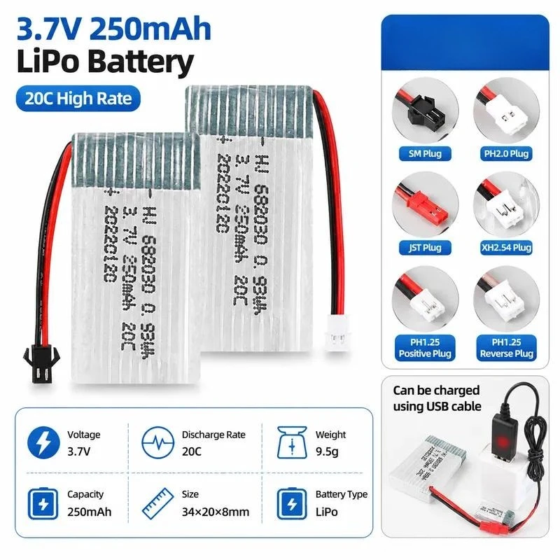 Wholesale 3.7V 250mAh Lithium Battery 20C High Rate for Model Aircraft Drone Battery 682030
