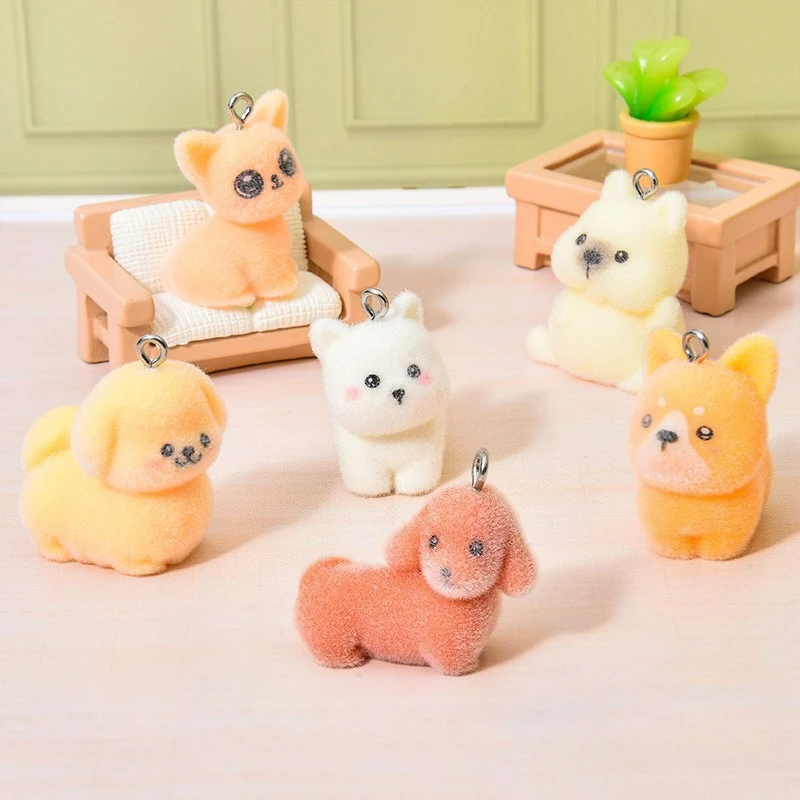 

30pcs 3D Flocking Resin Cute Mini Puppy Doll Cartoon Animal Charms For Keychain Necklace Earrings Making DIY Jewelry Accessories
