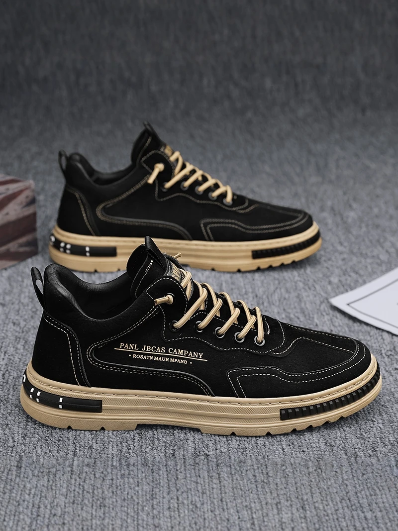 

Men's Breathable Casual Work Shoes Summer Anti-Slip Waterproof Wear-Resistant Lightweight Black Leisure Board Shoes