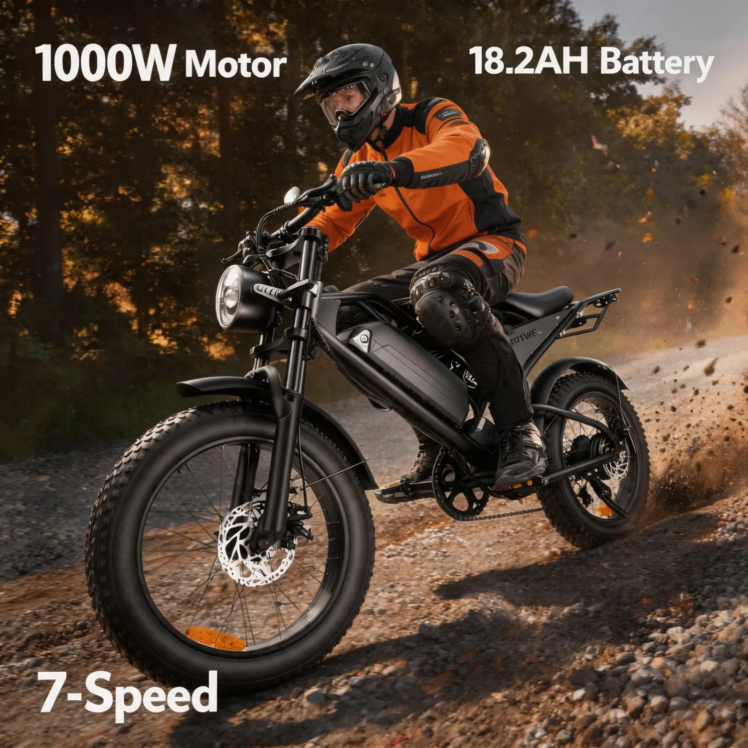 Weekend Adventure Fat Tire E‑Bike for Men Women,20 Inch Off‑Road Mountain Ebike,1000W Motor,Long‑Range 62 Miles,Shimano 7‑Speed,Hydraulic Disc Brakes,Front Turn Signals,Full Free Accessory Pack,USA Fast Shipping Birthday Present