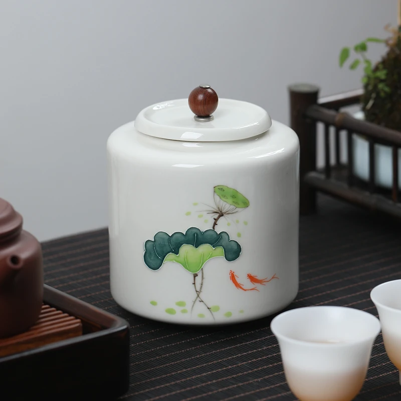 Ceramic Airtight Jar Lid Tea Landscape Grains Storage Bottle Kitchen Container