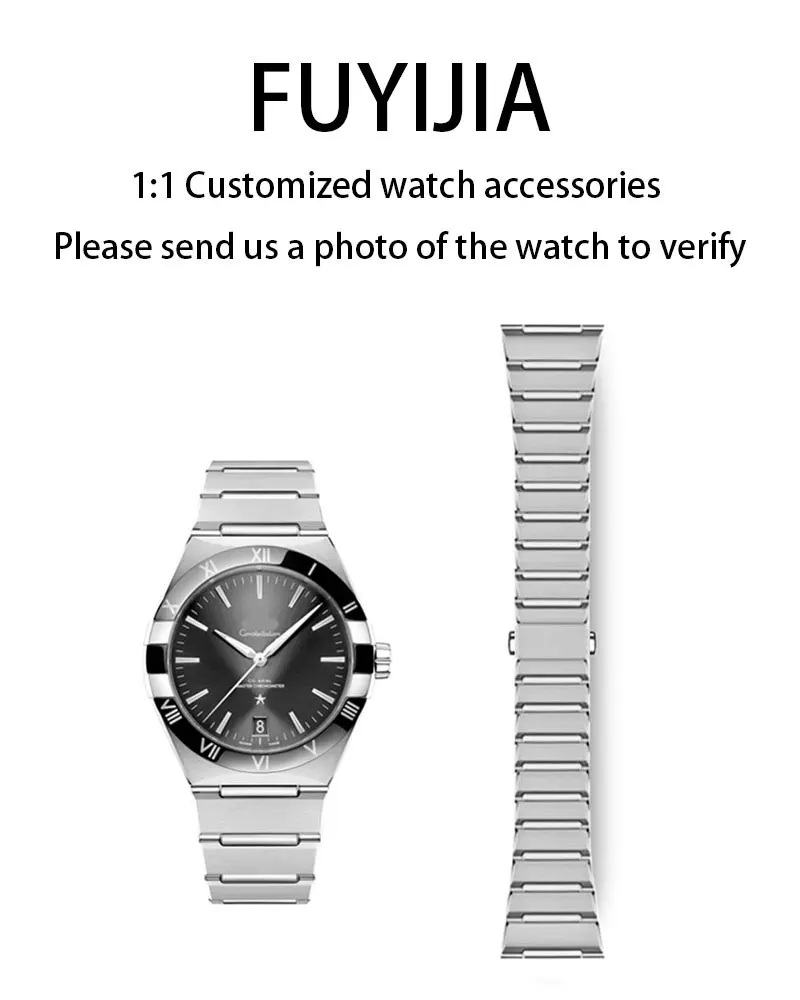 

FUYIJIA Male Custom CONSTELLATION 131 Original Watchbands 24mm Concave 14mm 316L Stainless Steel Bracelet Butterfly Clasp Strap