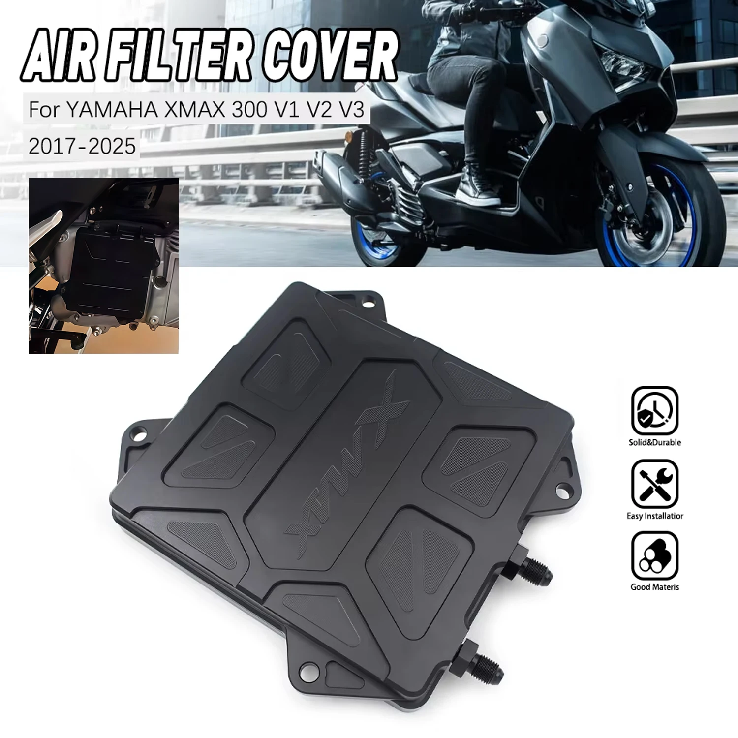 

CNC Aluminum Engine air filter cover For YAMAHA XMAX 300 v1 v2 v3 2017-2025 Motorcycle Accessories