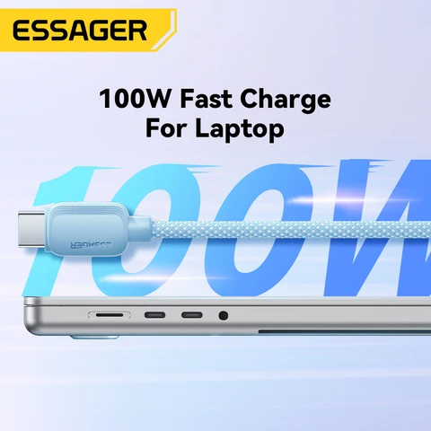 Essager USB C to Type C кабель 5A 100W для быстрой зарядки и передачи данных, 3M — фото модели