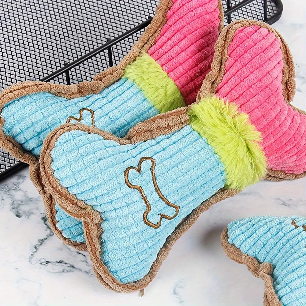 Plüsch-Knochenförmiges Quietschspielzeug für Hunde, Buntes Gefülltes Kauspielzeug für Kleine und Mittelgroße Hunde