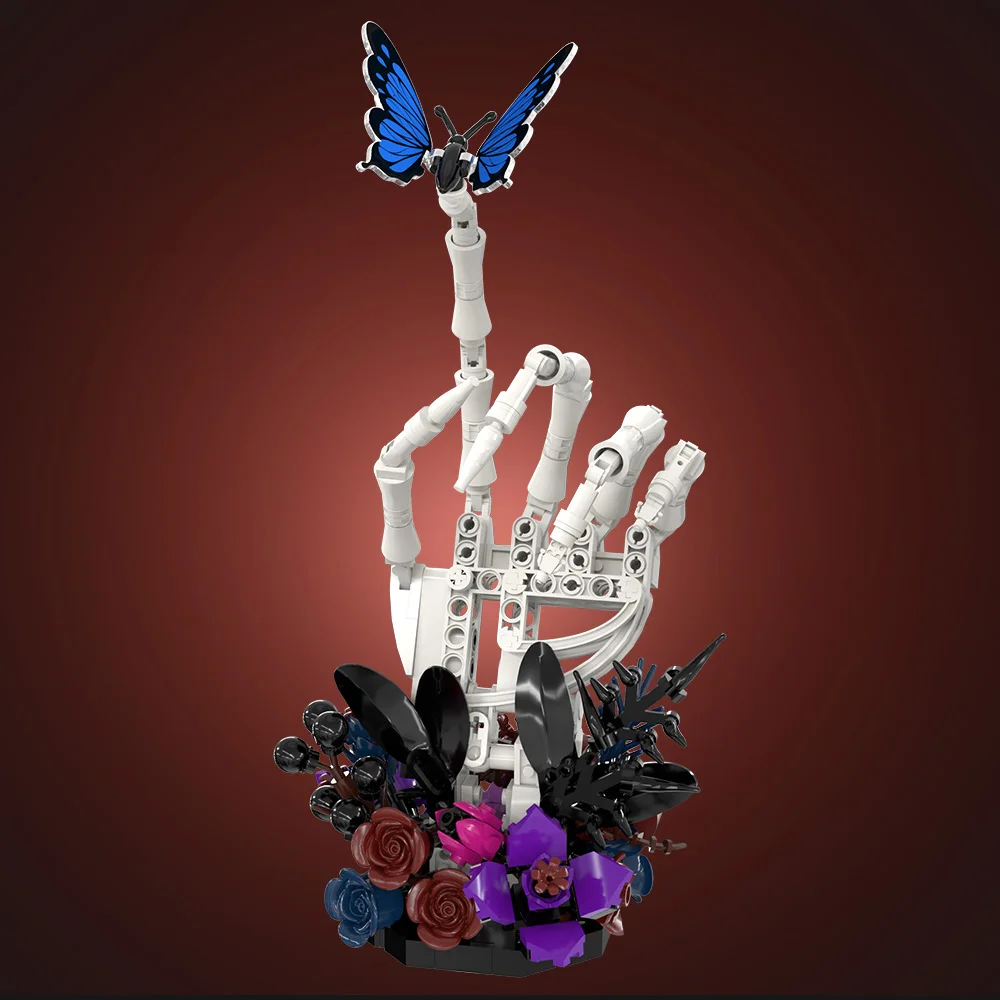 Gobricks MOC Gothic Red Night Rose Building Blocks Model Horror Purple Butterfly Skull Red Rose Bricks Assemble Toys Kids Gifts